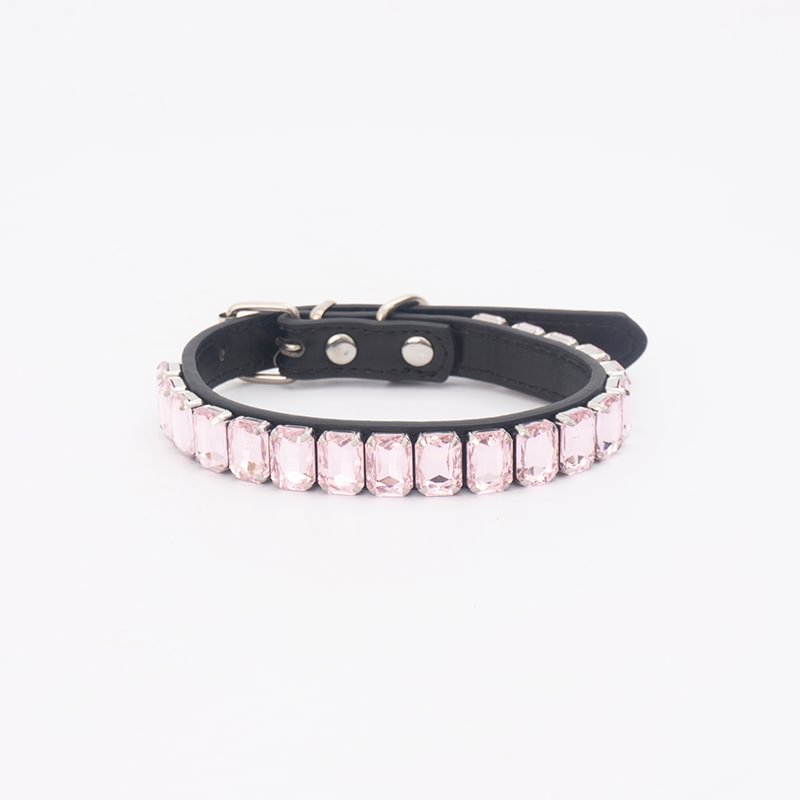 Bling Rhinestone PU Leather Adjustable Cat Dog Pet Collar-VESSFUL