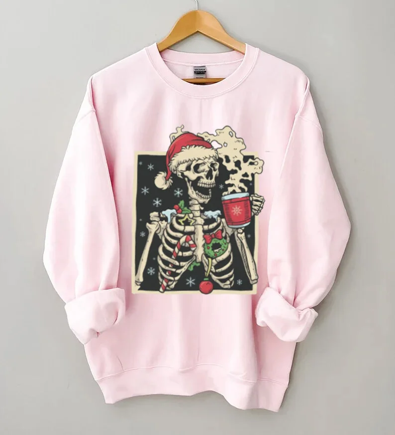 Skeleton Drinking Coffee Christmas Sweatshirt