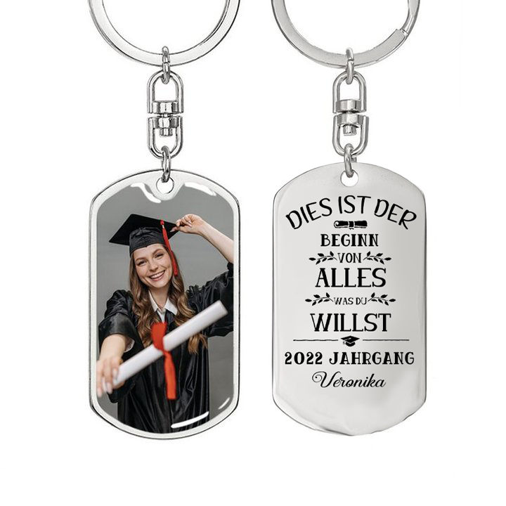 Kettenmachen Personalisiertes Foto & Name Schlüsselanhänger mit Glückwunschgravur - Dies Ist Der Beginn - Abschluss Wunsch Geschenk