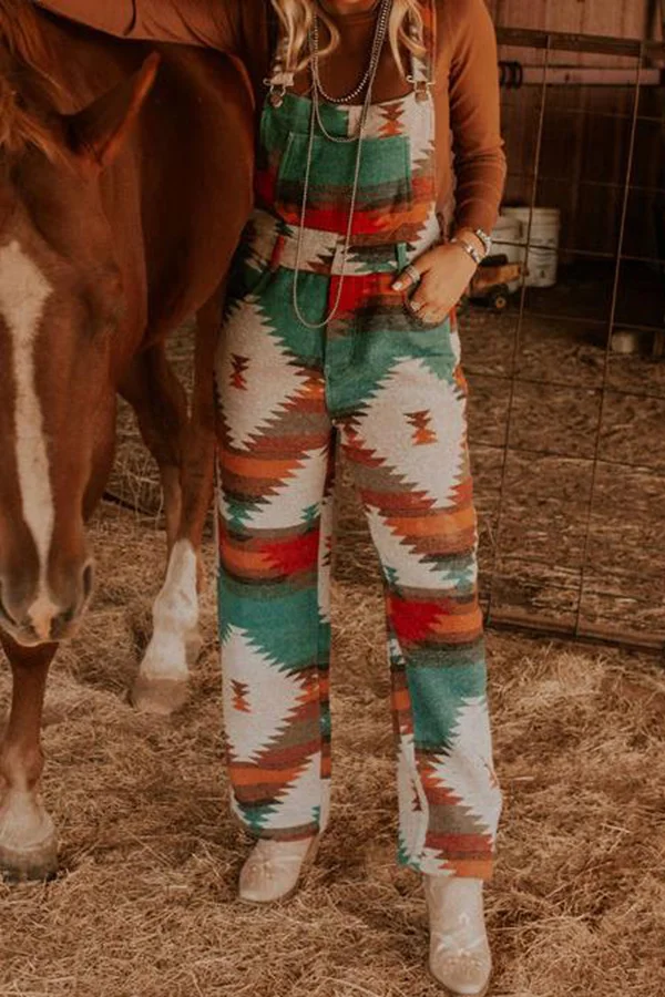 Western Aztec Print Overalls