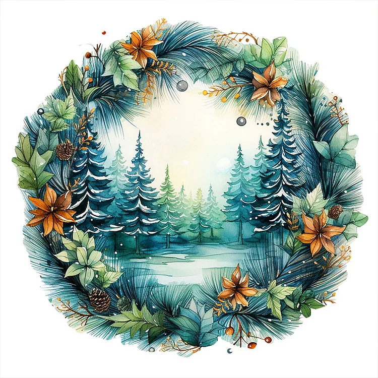 Christmas Tree Ring 40*40CM (Canvas) Full Round Drill Diamond Painting gbfke