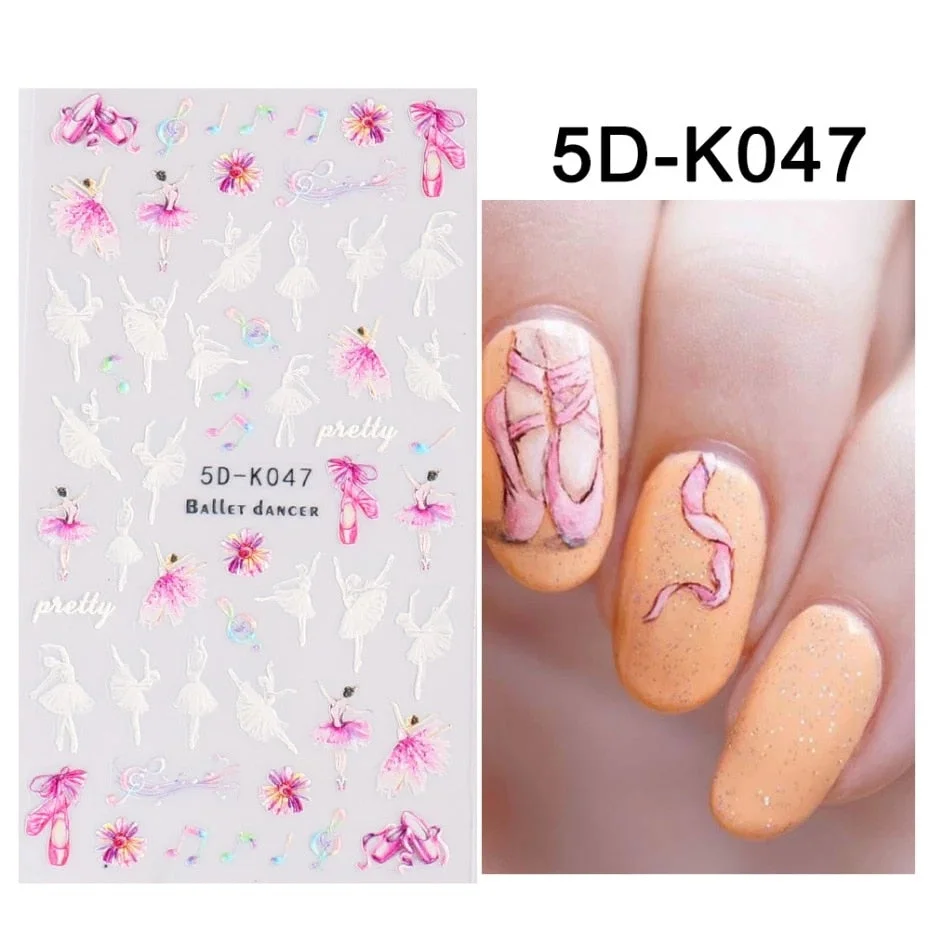 Nail Stickers Embossed 5D Elegant Flowers Butterflys Designs Back Glue Nail Decals Decoration Tips For Beauty Salons