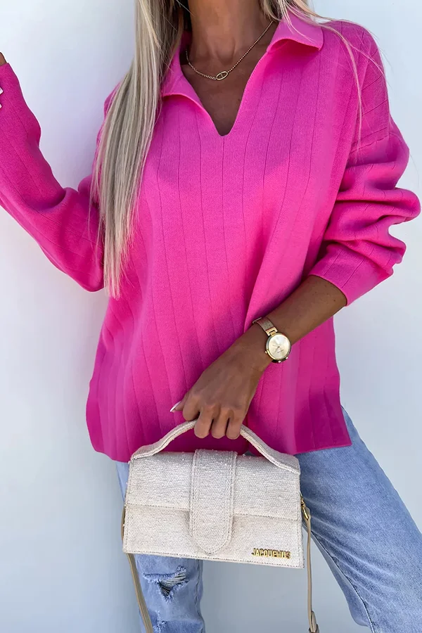 Alora Pink Sweater With Collar