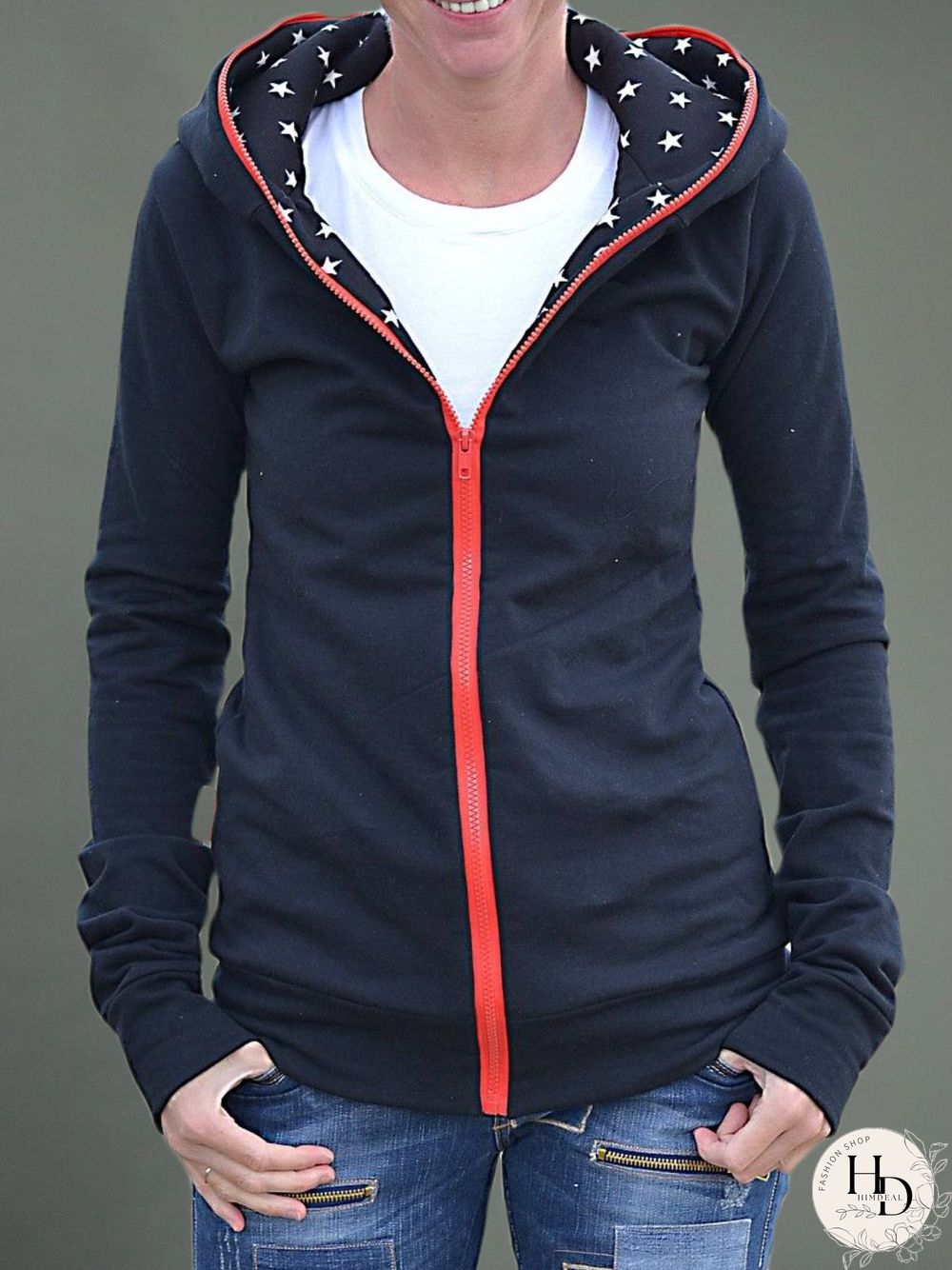 Navy Blue Hoodie Casual Plus Size Knit coat