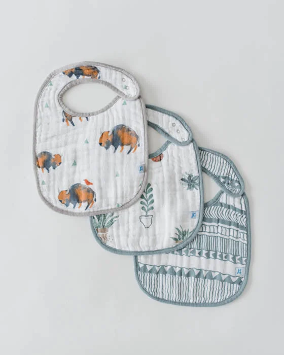 Cotton Muslin Classic Bib 3 pack - Bison