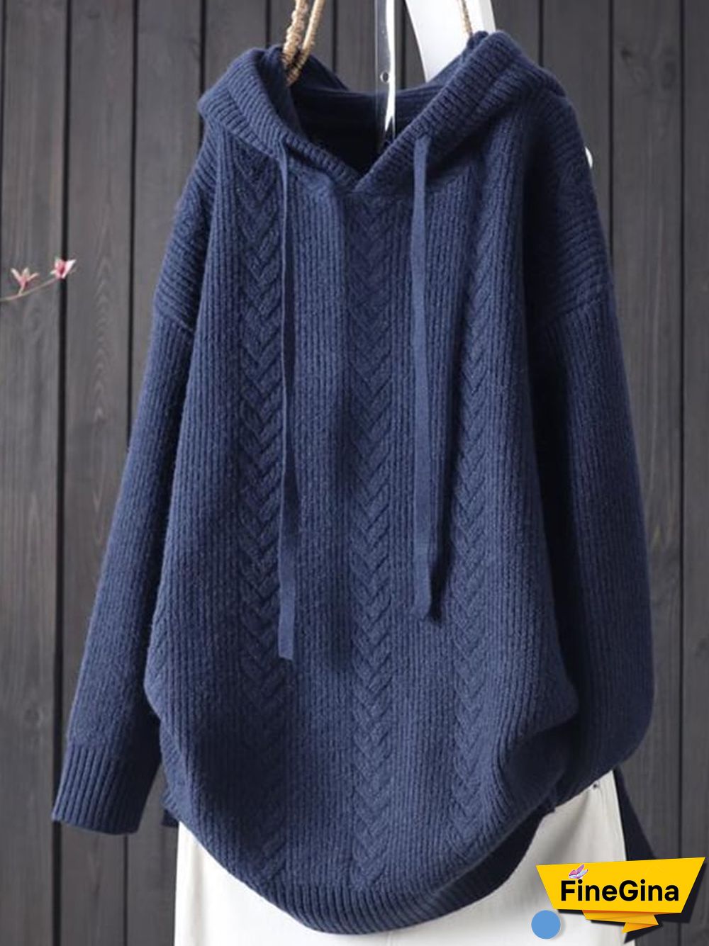 Women's Retro Literary Loose Casual Hooded Drawstring Pullover Sweater