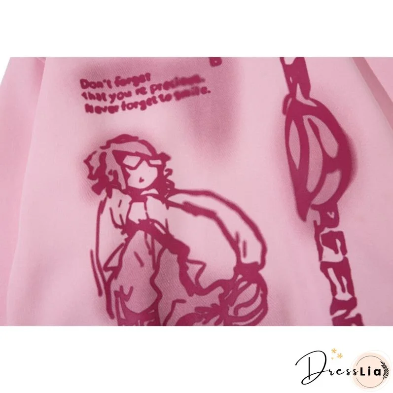 Line Person & Letter Printed Hoodies