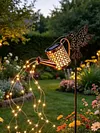 Solar Watering Can Stake Light Angel Hummingbird Iron Art Outdoor