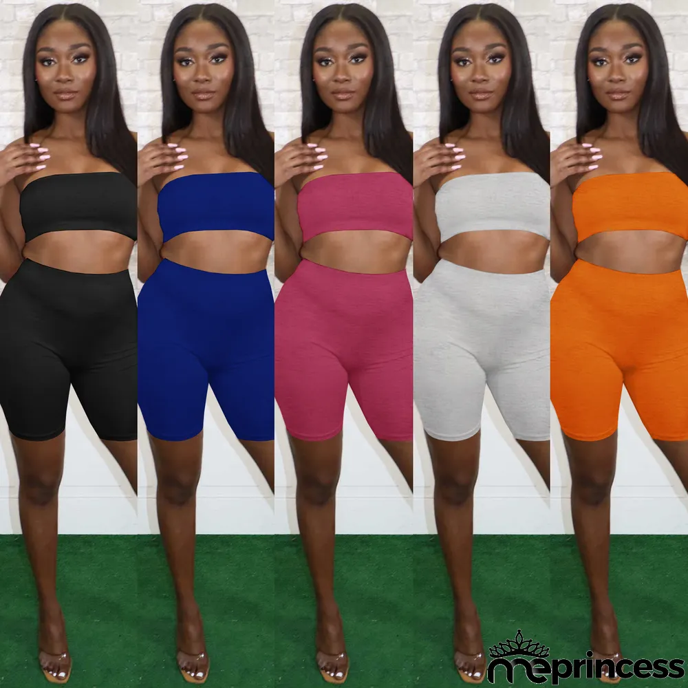 Women's Summer Women's Solid Color Fashion Casual Bandeau Two Piece