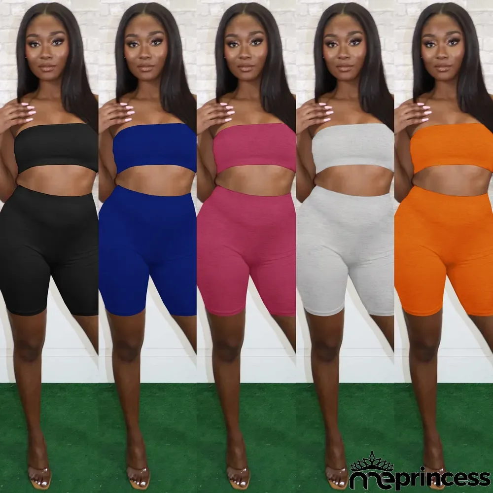 Women's Summer Women's Solid Color Fashion Casual Bandeau Two Piece