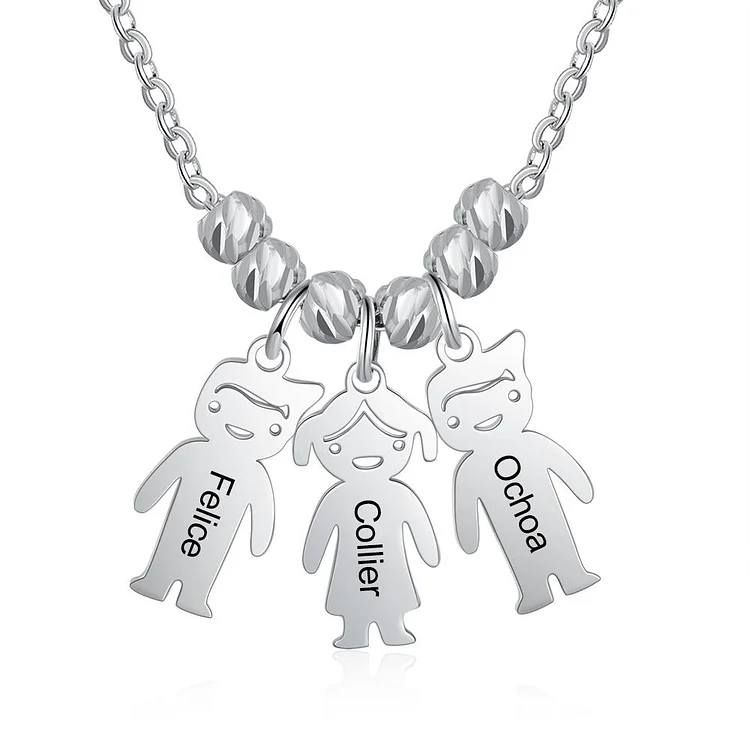 Mother Necklace with 3 Children Charms Engraved 3 Kid's Names