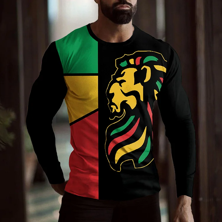 BrosWear Men'S Juneteenth Color Blocks Rasta Lion Print T-Shirt