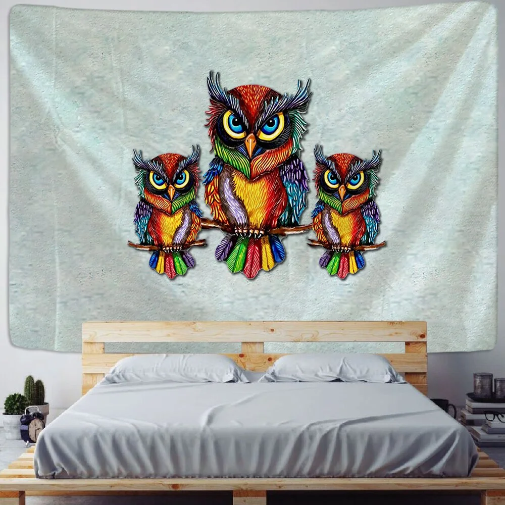 Colour Feather Abstract Owl Tapestry Indian Bohemia Hippie Witchcraft Beach Towel Home Dormitory Decorative Tapestry