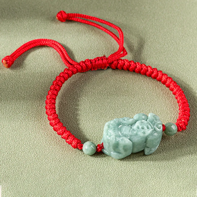 Handmade Natural Jade PiXiu Protection King Kong Knot Braided String Bracelet
