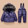 Baby Boy Girl Parka Fur Hooded Overalls Winter Down Jacket Warm 2 Pcs Sets