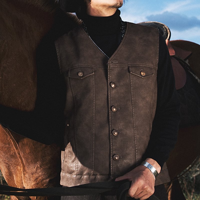 American Retro Motorcycle Leather Casual Vest