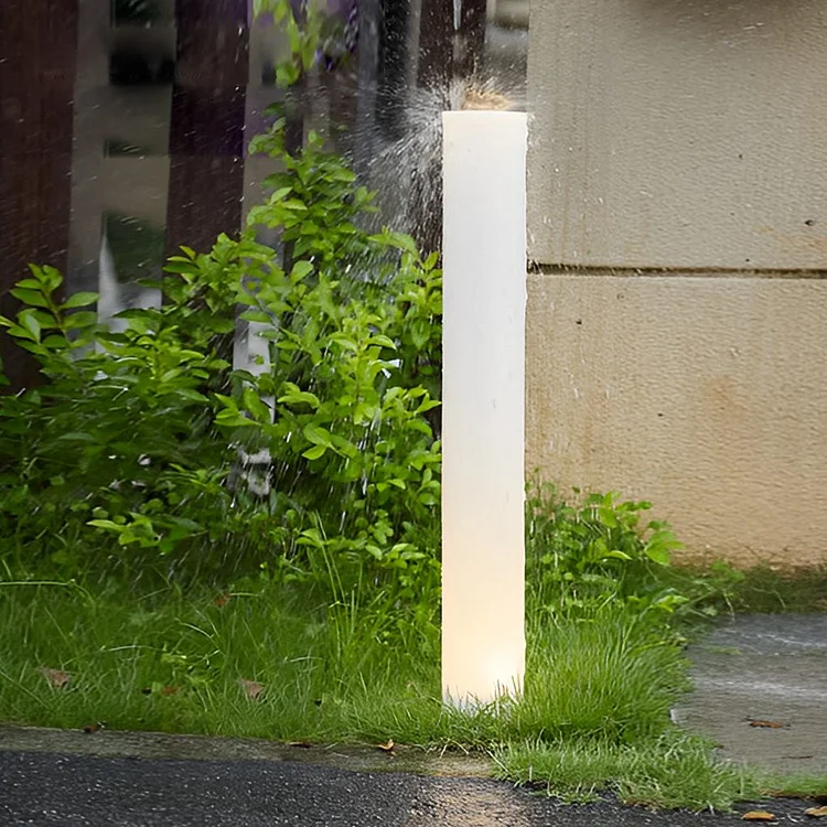 Long Cylindrical Waterproof White Modern Solar Lawn Lights Lamp Post - Appledas