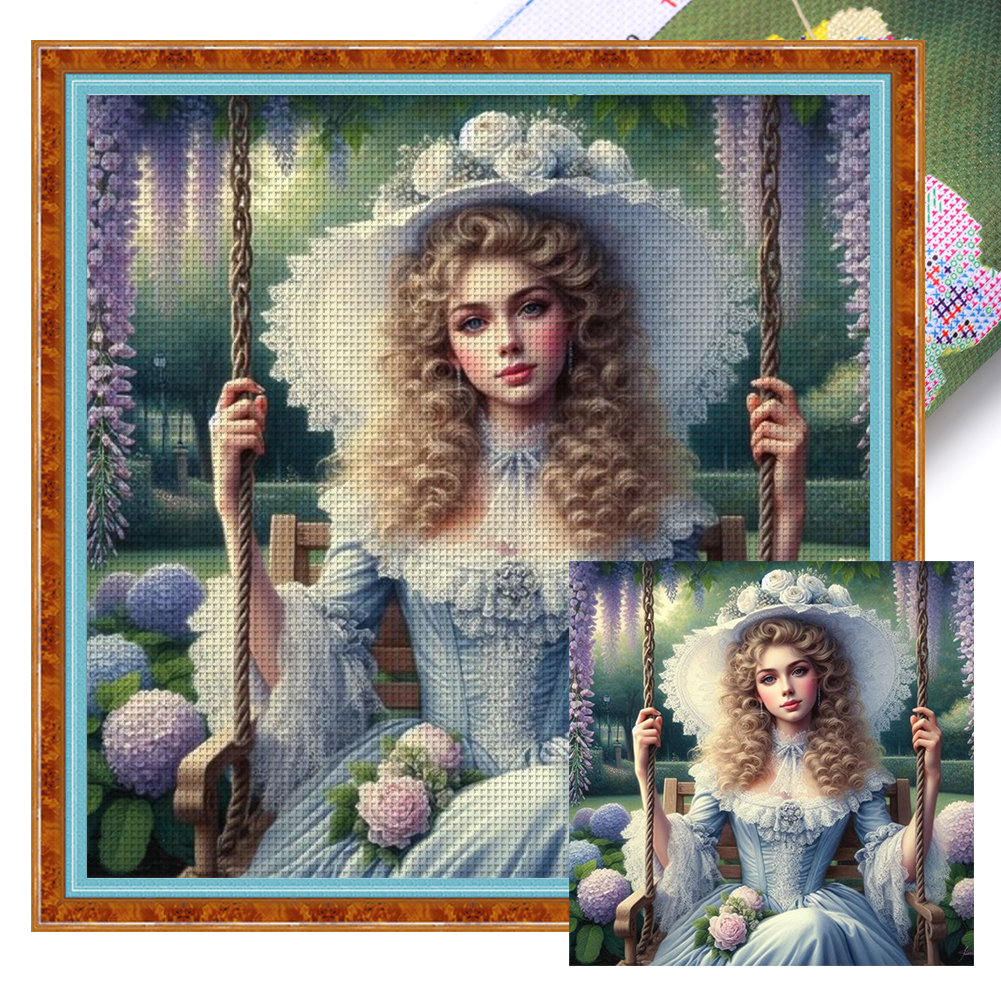 Girl On Swing Full 11CT Pre-stamped Canvas(50*50cm) Cross Stitch