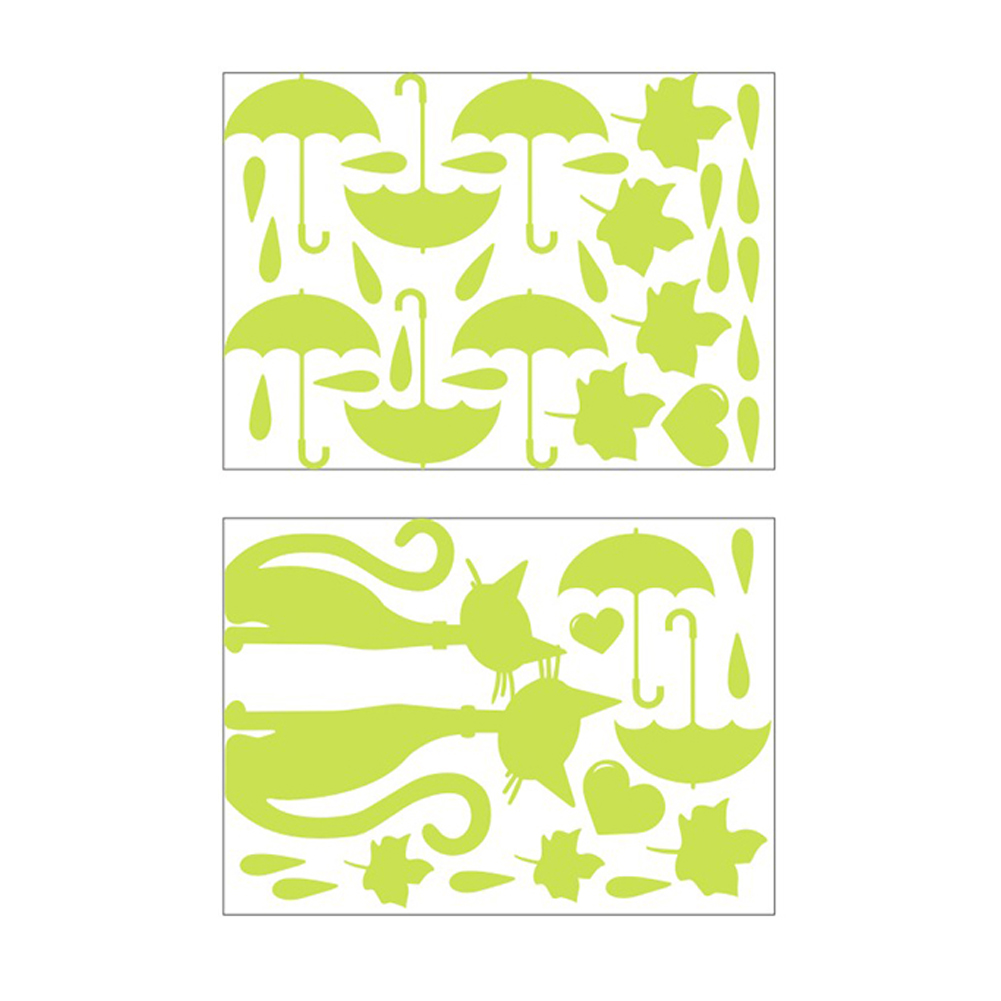 

2Pcs Pvc Luminous Raindrop Umbrella Cat Glow In The Dark Wall Stickers, 501 Original