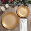 10 Pack | 8" Gold Round Plastic Dessert Plates With Gold Rim, Disposable Appetizer Salad Party Plates