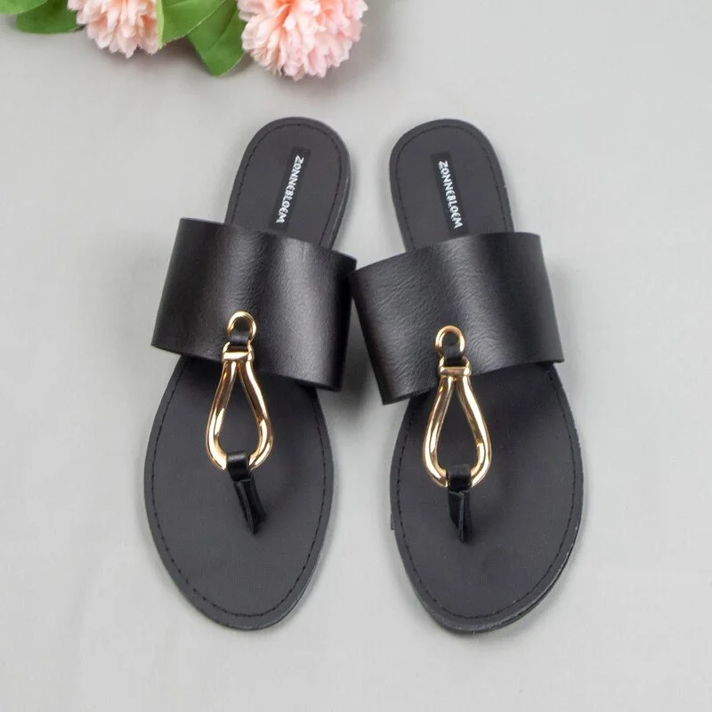 Qengg Leather Sandals Women Summer Shoes Flat Bottom Woman Sandals Open Toe Outside Beach Shoes Fashion Ladies Slides Size 36-41