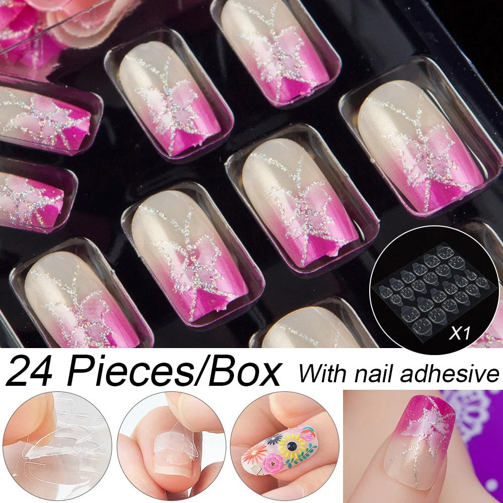 Fashion 24pc/set 10 Sizes Fake Nails Full Cover French False Nail Tips With Double-Sided Nail Adhesive Tab Press On Nails Art-Nail Inspo