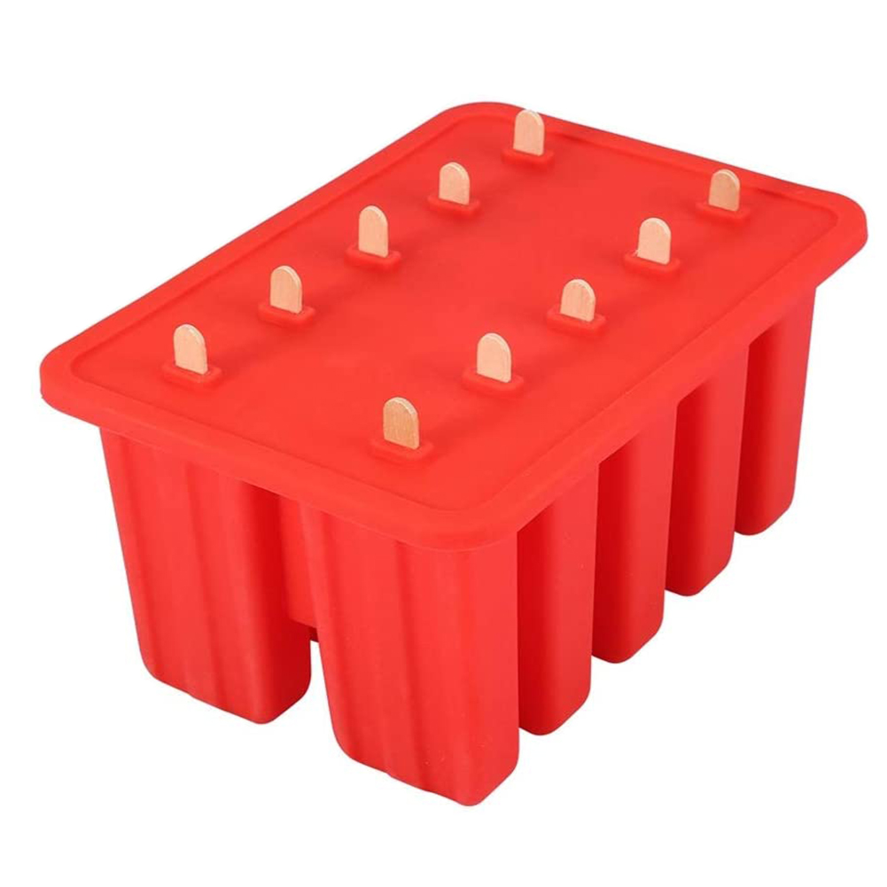 

10pcs Holes Homemade Food Grade Silicone Ice Cream Maker Molds with Sticks, Red, 501 Original