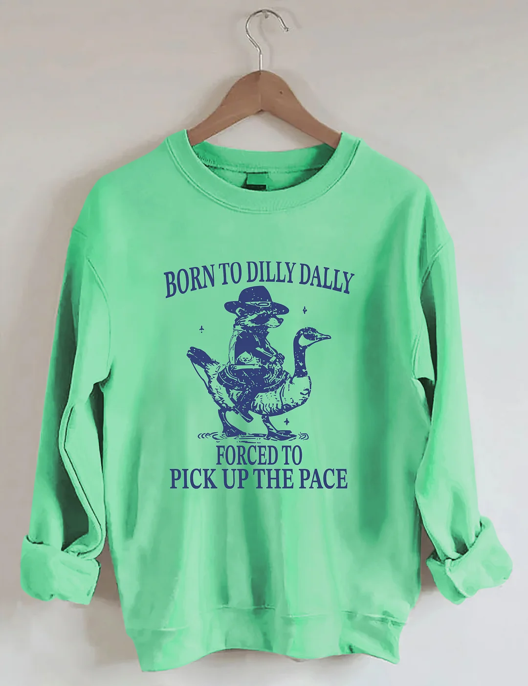 Born To Dilly Dally Forced To Pick Up The Pace Goose Raccoon Sweatshirt