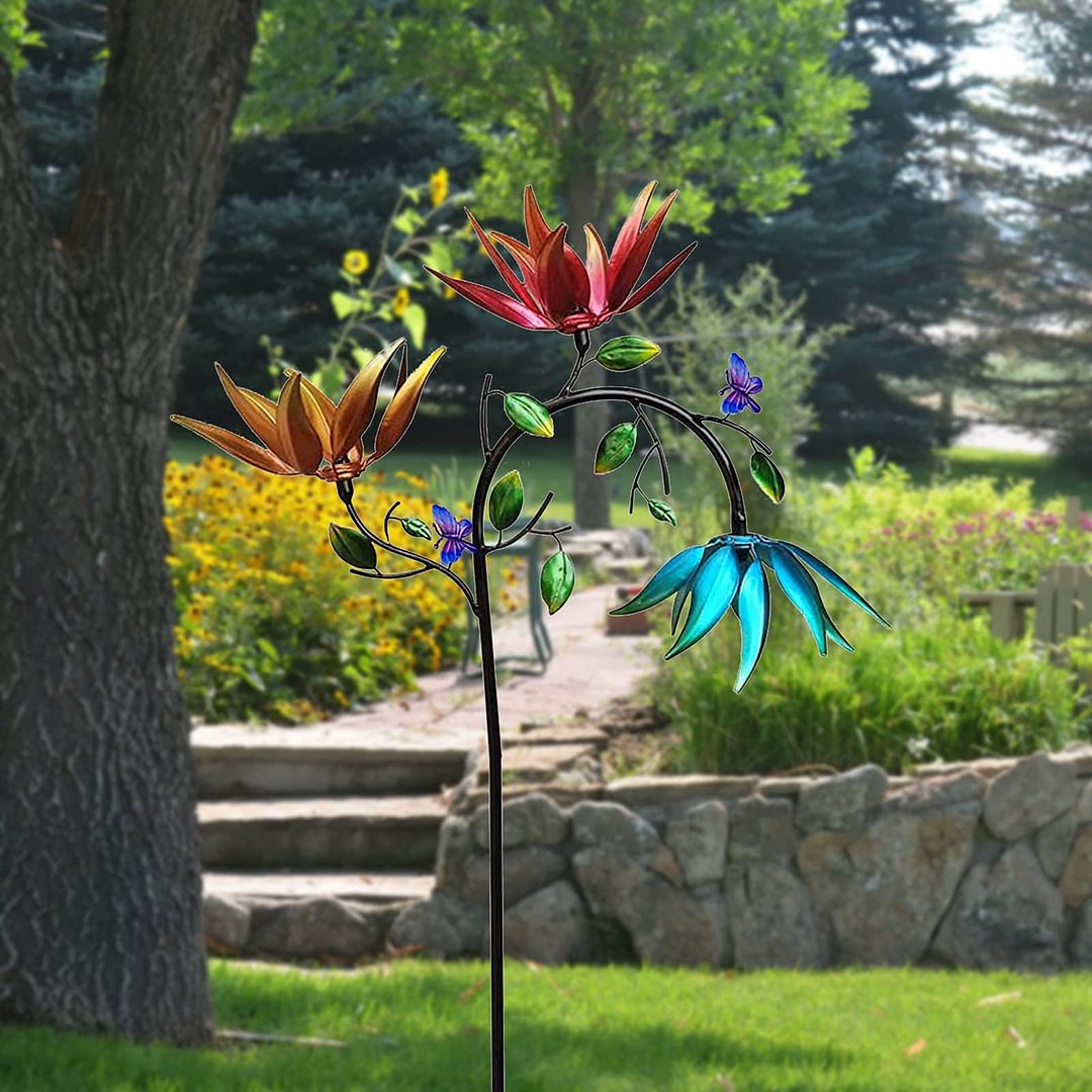 （ Gardening Upgrades）3 Colors Flowers Metal Windmill