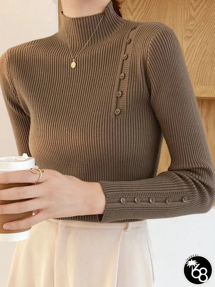 Women's Acrylic Turtleneck Full Sleeves Solid Pattern Sweater | 168DEAL