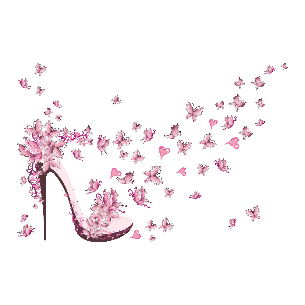 

Pink Butterfly High Heel Wall Stickers Bedroom Living Room Back Wall Decor, 501 Original