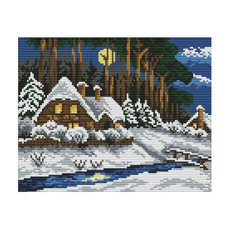 Joy Sunday - Winter - 14CT 2 Strands Threads Printed Cross Stitch Kit - 29x22cm(Canvas)