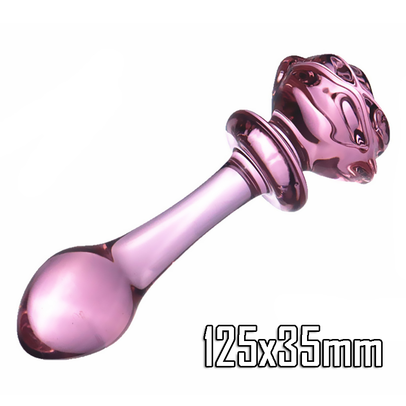 Clear Pink Rose Glass Butt Plug & Dildo