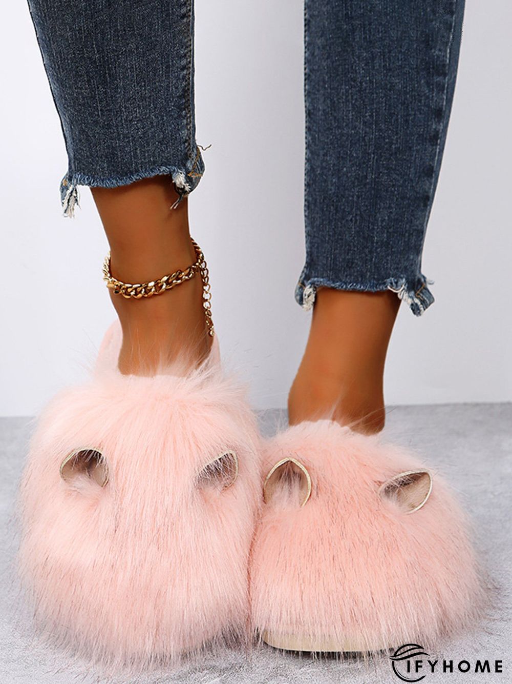 Cute Cat Ears Mohair Warm Fleece Indoor Slippers | IFYHOME