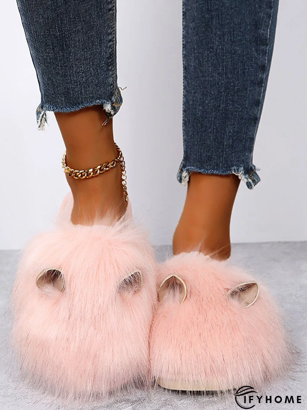 Cute Cat Ears Mohair Warm Fleece Indoor Slippers | IFYHOME