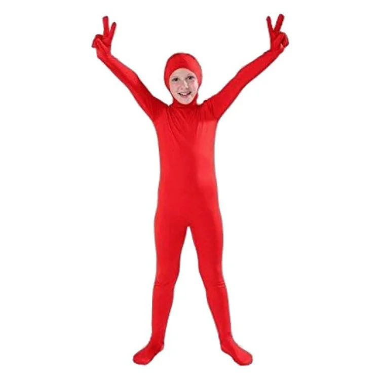 Kids Children Unisex Funny Jumpsuit Bodysuit Outfits Open Face Spandex Stretch Zentai Suit Carnival Costume 