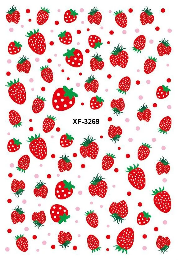 3D Nail Art Sticker Newest Kawaii Strawberry Rainbow M Nail Decals Adhesive Sticker for Design Manicure Letter Decorations DIY-Nail Inspo