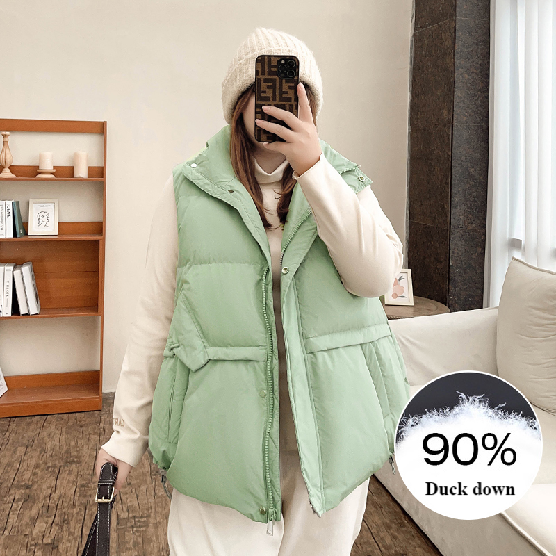 Winter White Duck Down Vest - Plus Size,  Layer-Friendly & Cozy Collar