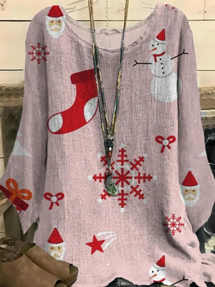 Women's Christmas Shoes And Snowmen Printed Round Neck Half Sleeve T-Shirt