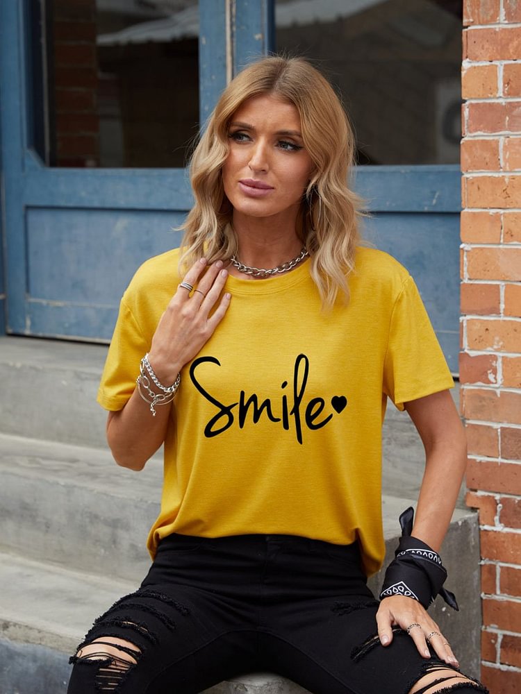 Bestdealfriday Smile Graphic Short Sleeved Round Neck Casual Tee
