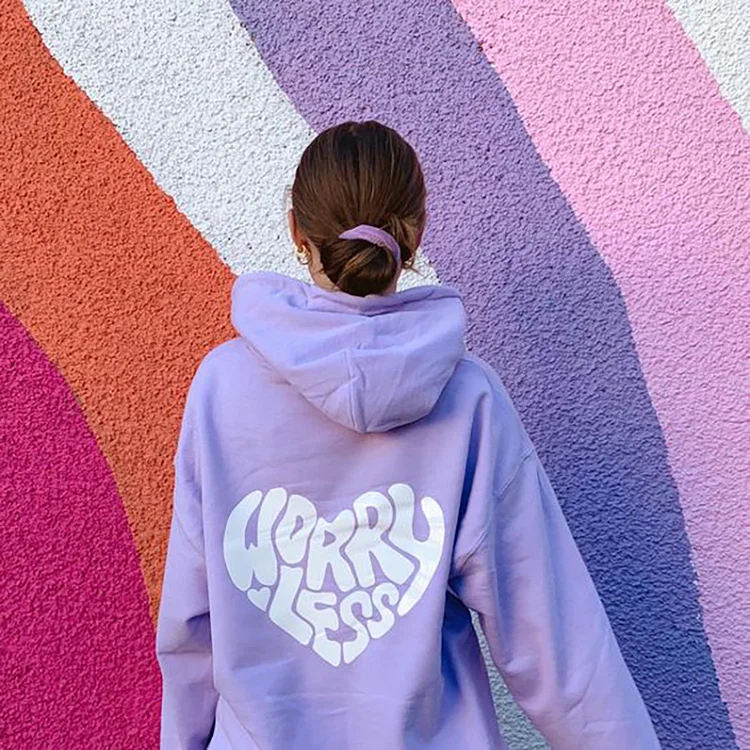 Worry Less Purple Print Women's Hoodie