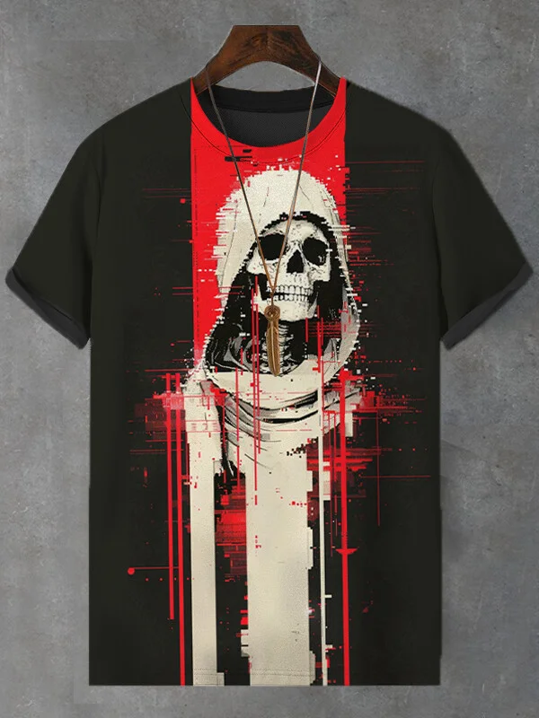 Men's Skeleton Dark Art Print Casual T-Shirt