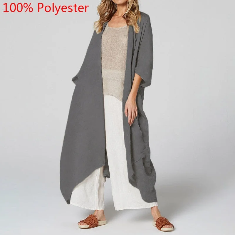 Celmia Women Vintage Kimono 2022 Autumn Long Shirts Cardigan Blouse Belted Casual Beach Cover Up Blusas Femininas Oversized Tops