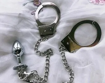 BDSM Butt Anal Plug with Handcuffs Master Slave Toy Bondage MATURE