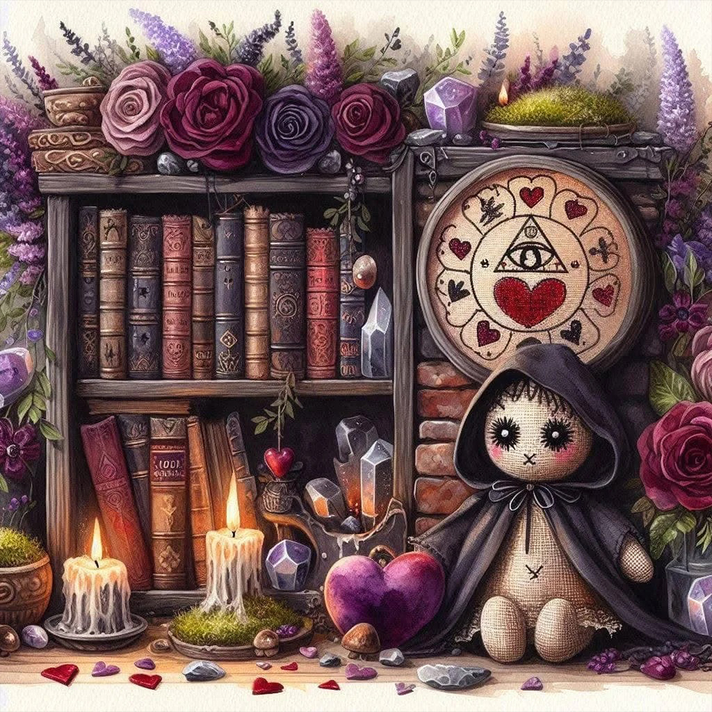 Flower Doll On Bookshelf 40*40cm(canvas) full round drill diamond painting