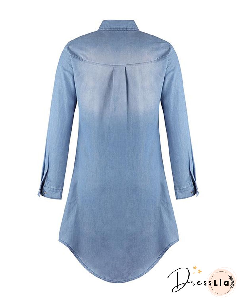 Plain Short Sleeve Long Sleeve Denim Dresses