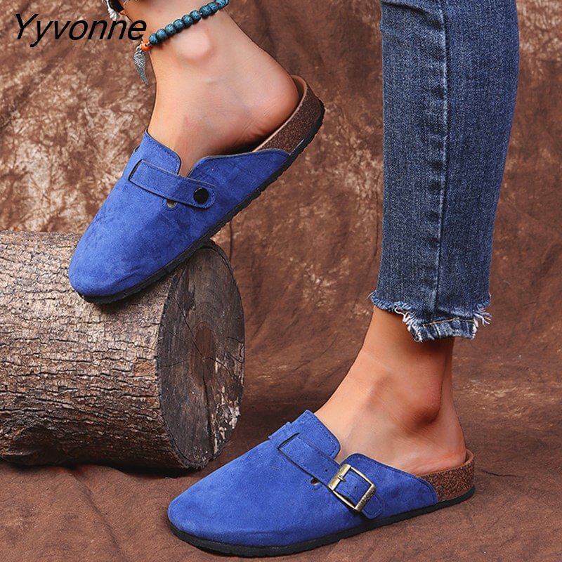 Yyvonne Couple Slippers Woman Man Cork Birken Sandals Luxury Brand Design Buckle Strap Flat Footbed Loafer Mules