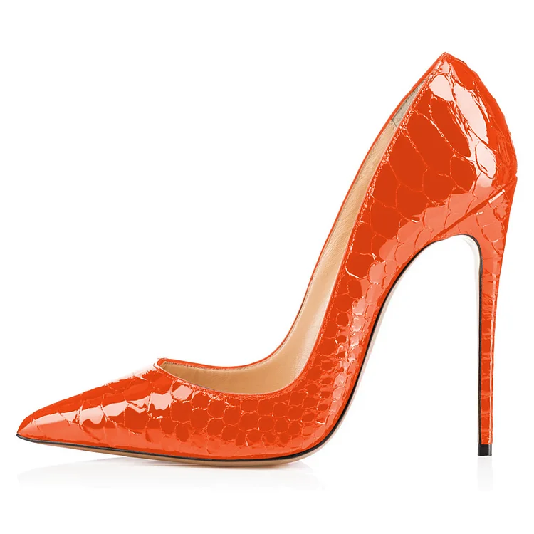 Orange Python Office Pumps - Pointy Toe High Heels Vdcoo