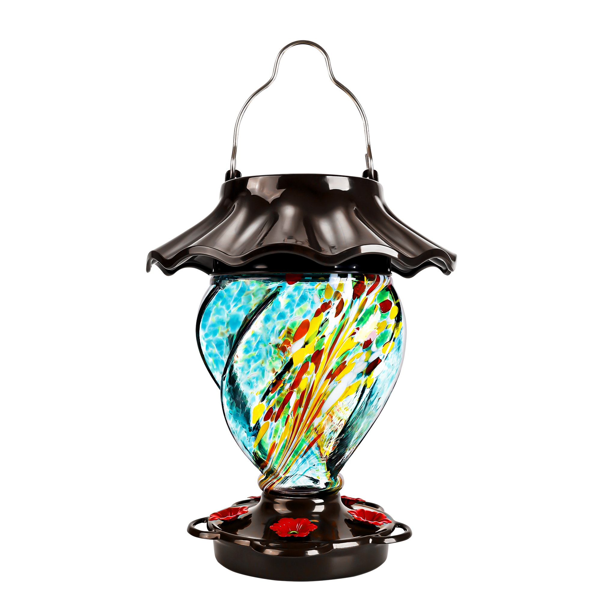 LUJII Solar Powered Hummingbird Feeder, 35 fl.oz, Ice Cream Shape, Teal