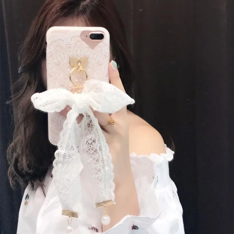 Black/White Elegant Lace Bow Phone Case SP1710591